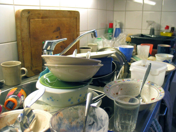 Pile Of Dirty Dishes In The Sink